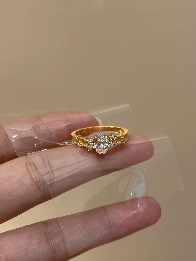 铜合金戒指 D4040中古风轻奢鸽子蛋满天星辰戒指首饰金色指环小众