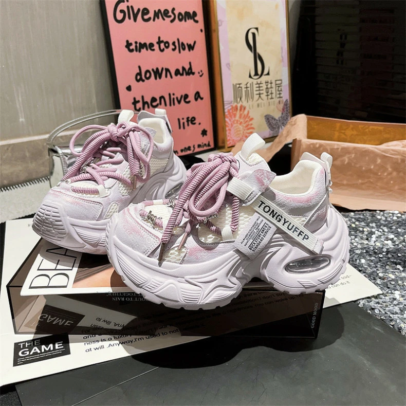 【红】拼色机车老爹鞋女2025春秋新款百搭松糕休闲运动鞋潮鞋