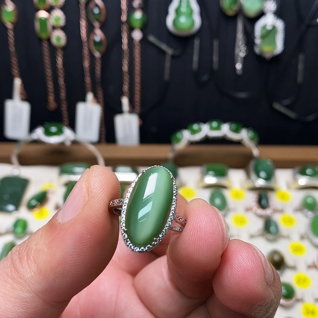 和田玉（碧玉）银S925镶嵌戒指