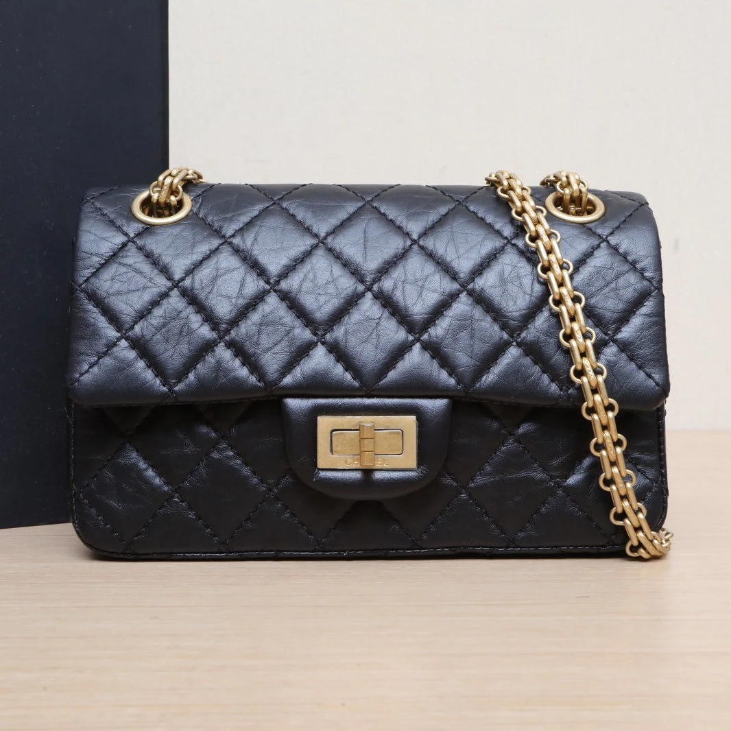 99新 Chanel/香奈儿 【双攀*】2.55 口盖包 迷你 20cm 30开 金扣
