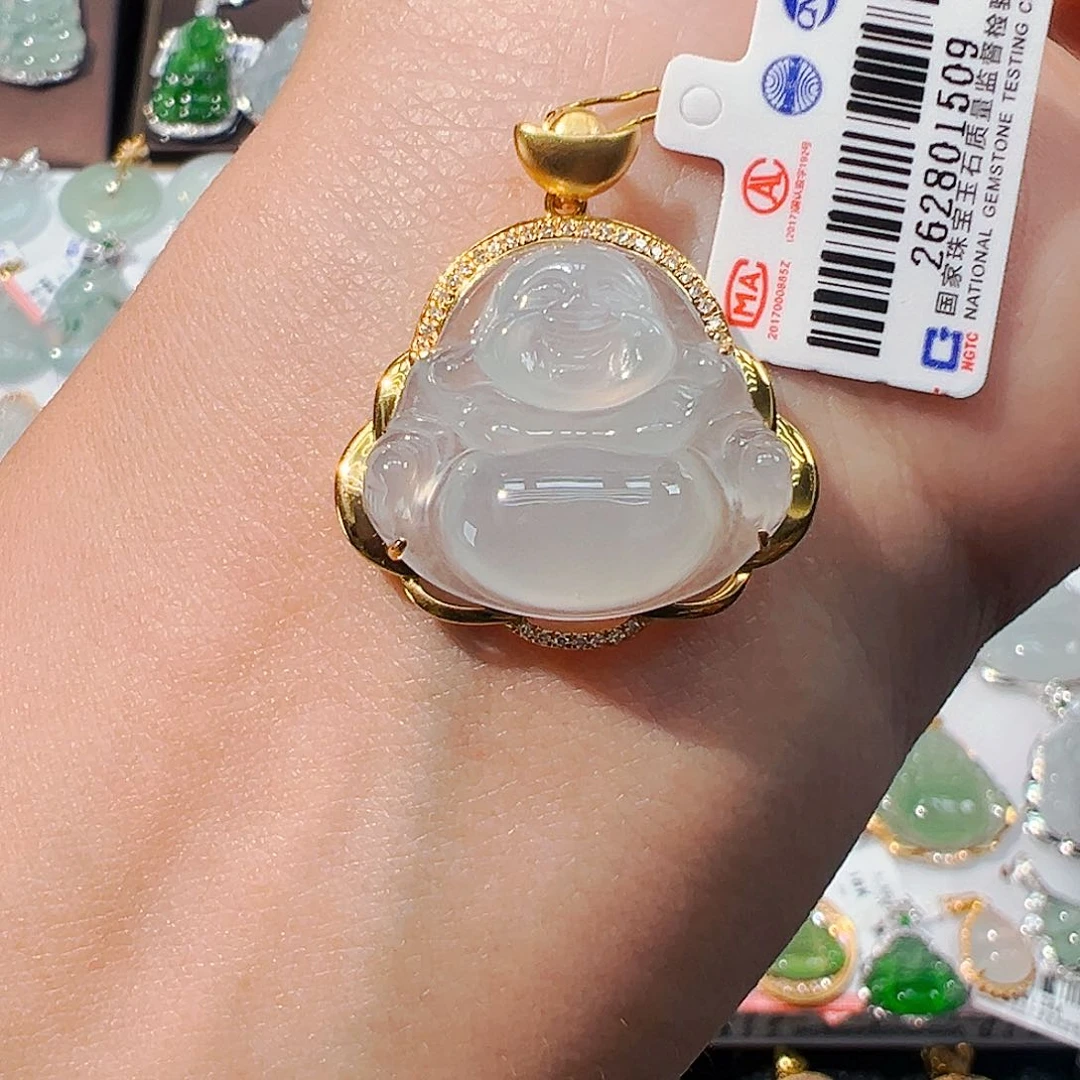 吊坠(不含链)18K金镶嵌翡翠佛公
