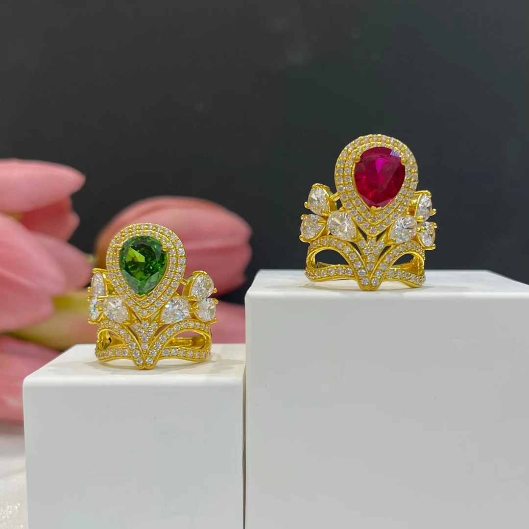 足金朝露晨曦皇冠戒指5D豪华镶嵌黄金戒指