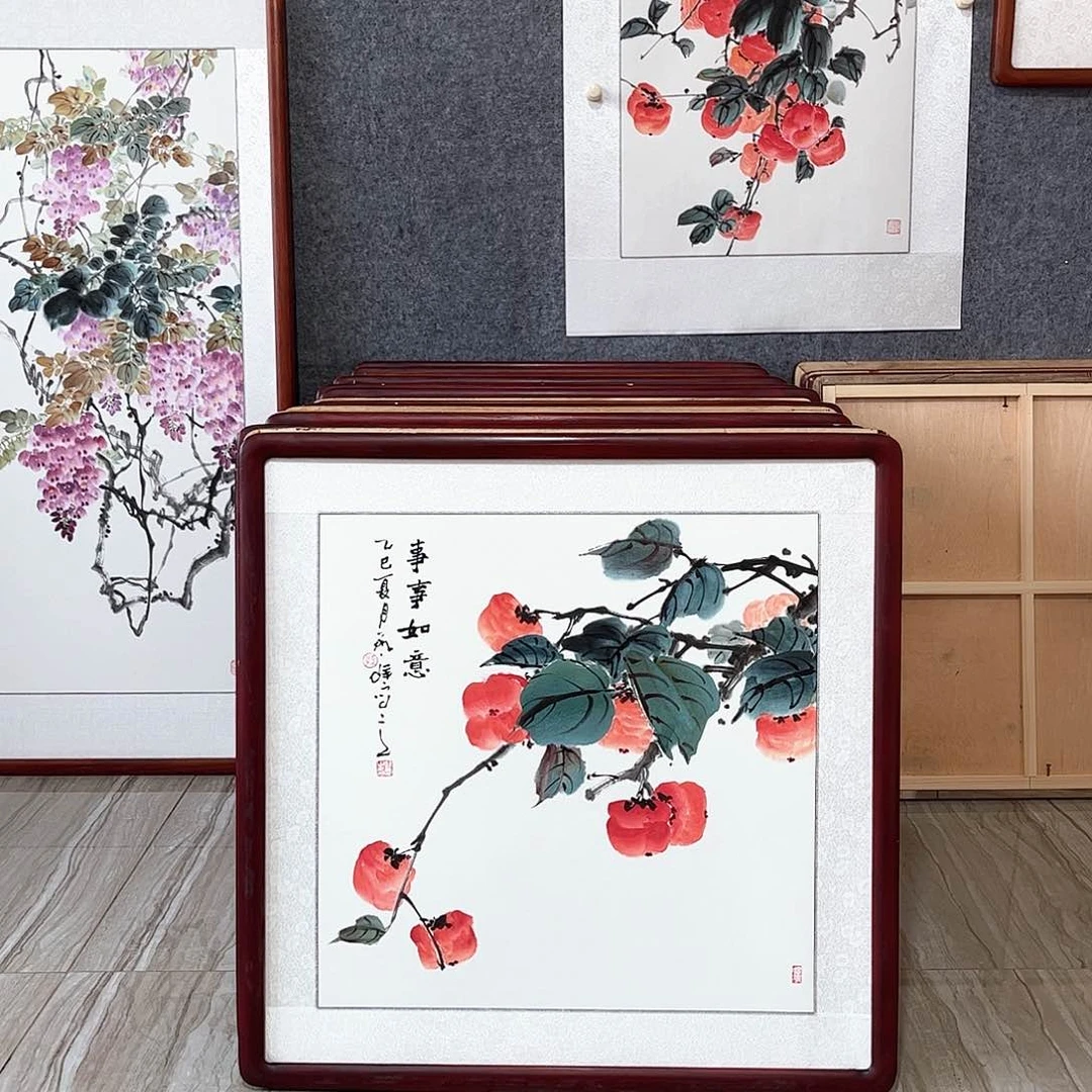 国画书画作品带框63×63