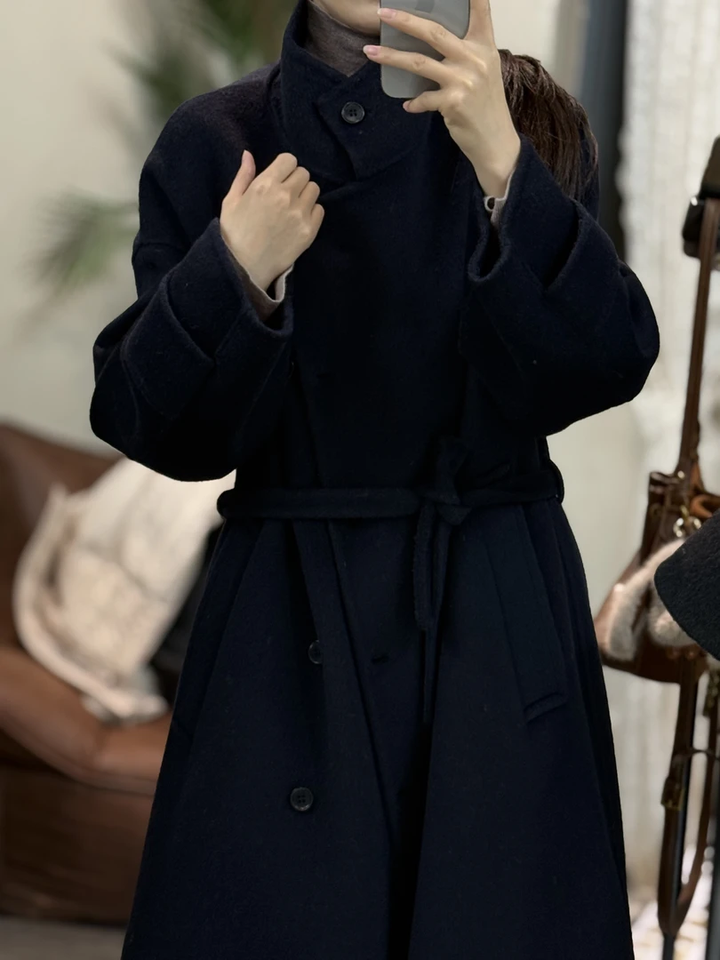 7799秋冬新款立领长款系带双面气质高级感女大衣外套