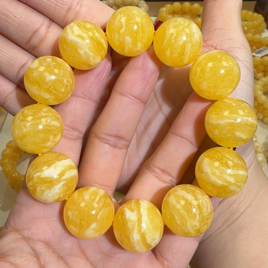 带***风琥珀未镶嵌珠宝奇石20m焦皮同料橘黄虎皮一线天手串53.9