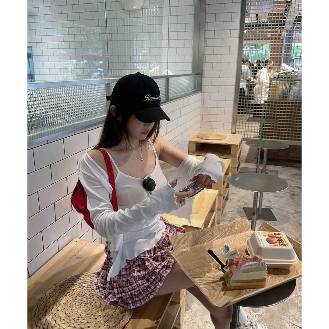 21DEGREES【白糯小迷妹】薄透防晒开衫下摆不规则吊带松紧腰裙裤