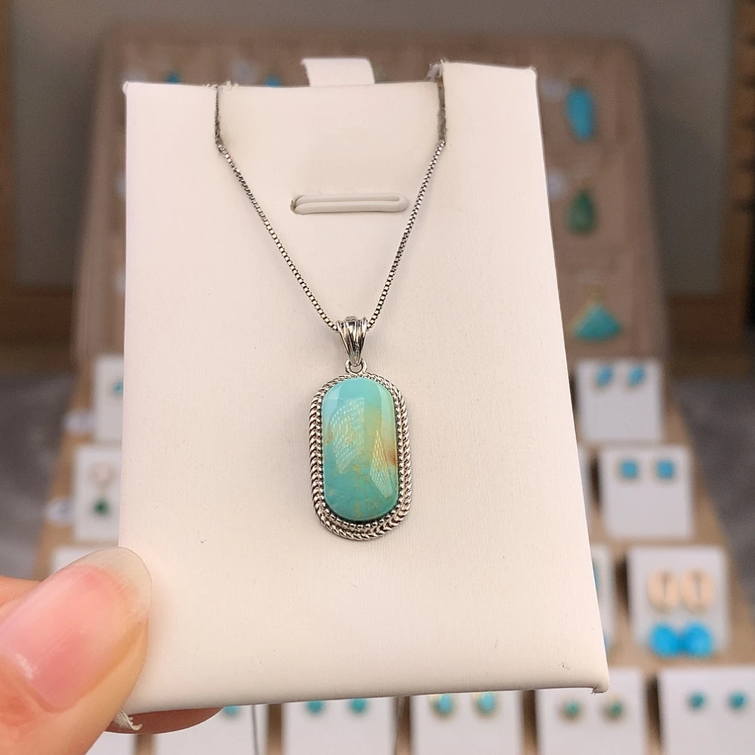 绿松石银S925镶嵌吊坠(不含链)