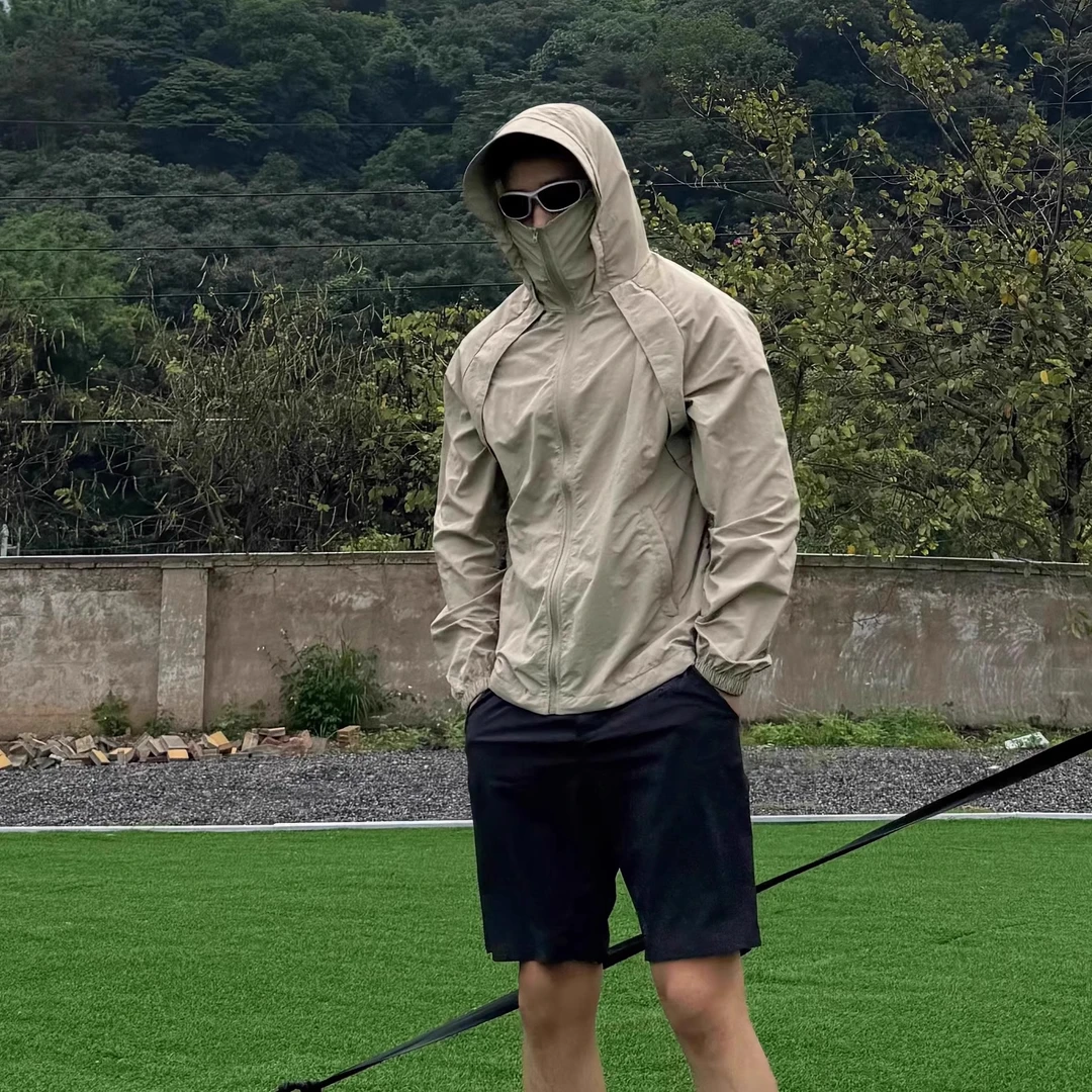 UPF50+冰丝连帽防晒衣男款夏季美式机能薄款冲锋衣户外登山服外套