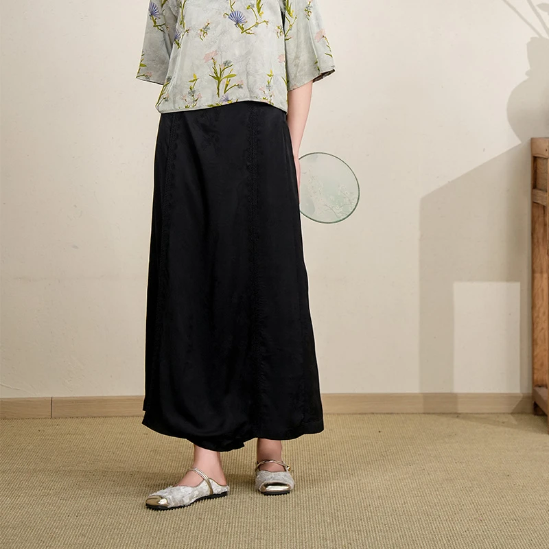 布符2025年夏季新品黑提花休闲裤女装高腰显瘦百搭通勤MXDK29