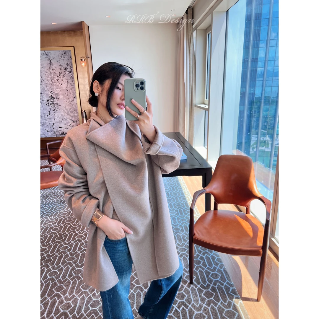 RRB Design「黄金年代」山羊绒羊毛荡领双面毛呢大衣时髦外套