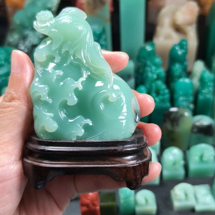 寿山石印石梅子青摆件1