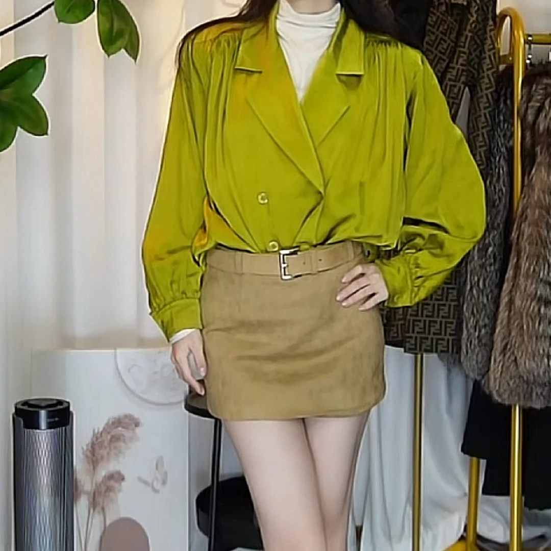 95新 YSL/圣罗兰 绿色衬衫时尚衬衣/fy5514女装