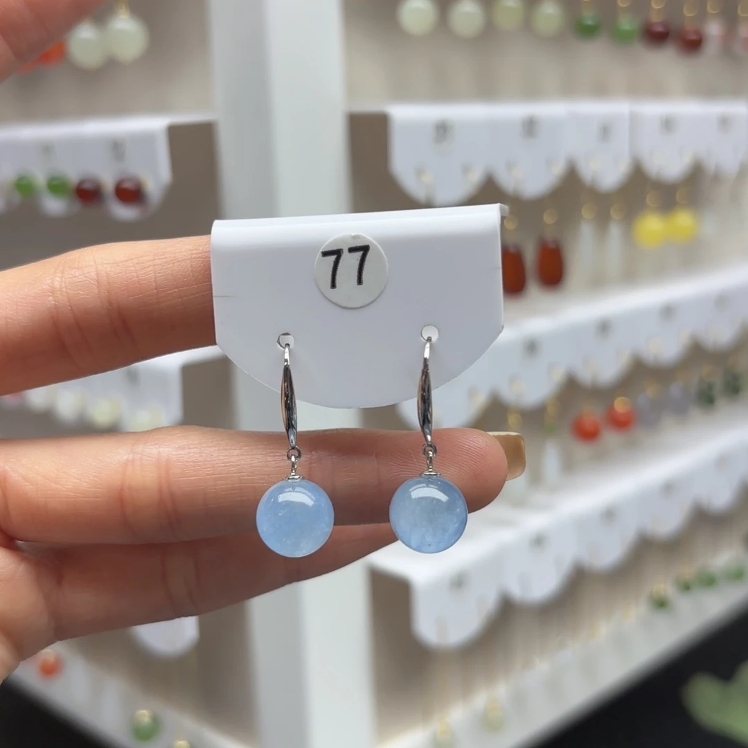 水晶耳饰银S925镶嵌海蓝宝