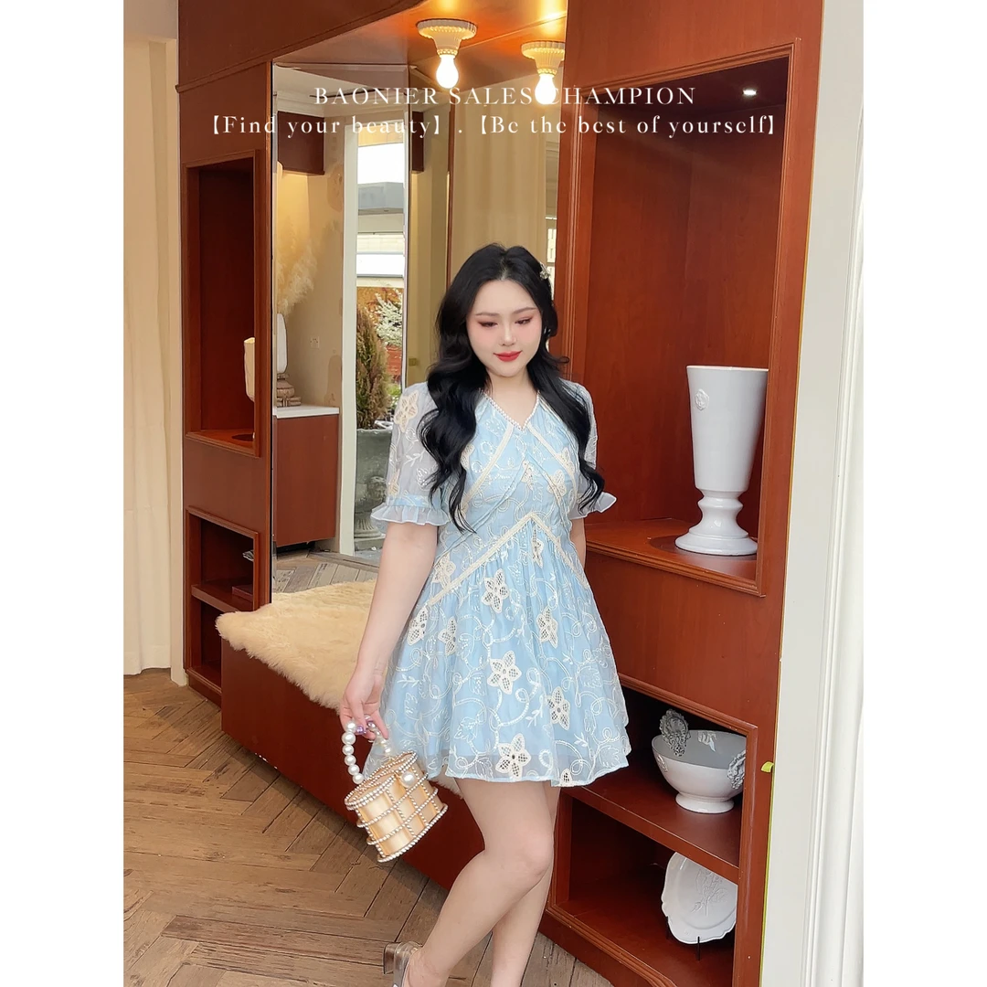 BAONI 2025夏季新款胖mm显瘦短袖连衣裙#U25X1081