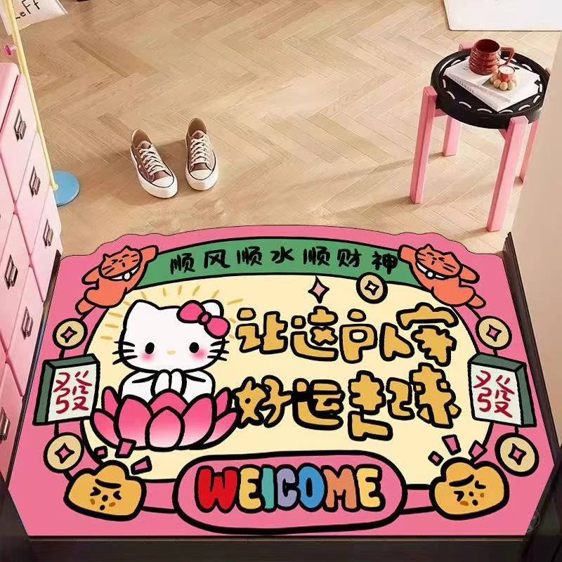 卡通入户门地垫Hello-kitty进门脚垫防水耐脏玄关垫子家用可裁剪