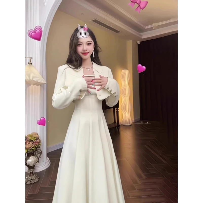 法式小香风西装外套吊带连衣裙两件套女春秋高级感轻奢减龄套装裙