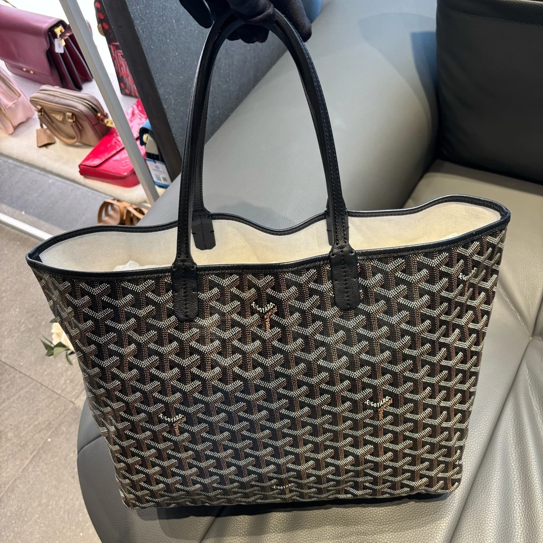 99新 Goyard 戈雅 黑色老花托特包中号带子袋 99新