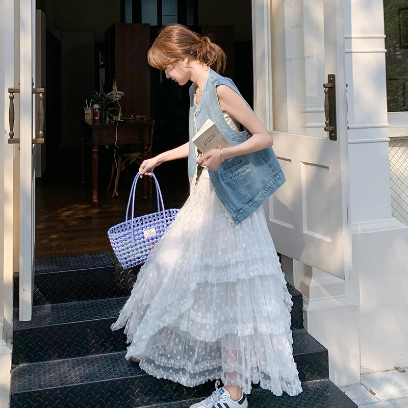 一整套ootd穿搭大方得体牛仔马甲半身裙两件套休闲套装爆款超好看