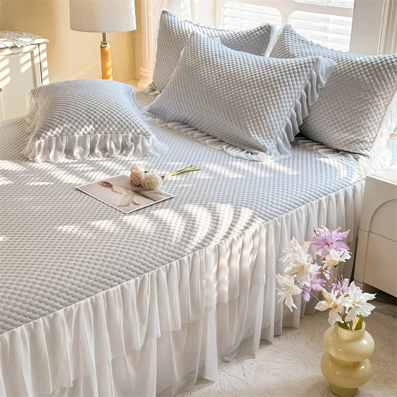 夏季冰感豆豆凉席2025新款床裙三件套可机洗空调软席子轻奢风