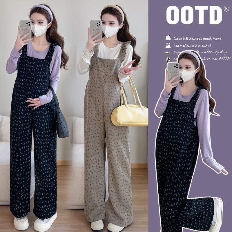 孕妇装春季碎花背带裤两件套时尚显瘦舒适休闲减龄穿搭潮妈款