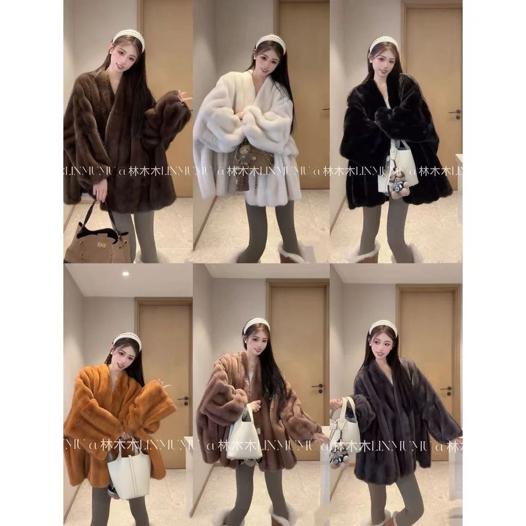 【木木专属】琥珀鎏光v领设计师韩版毛毛外套