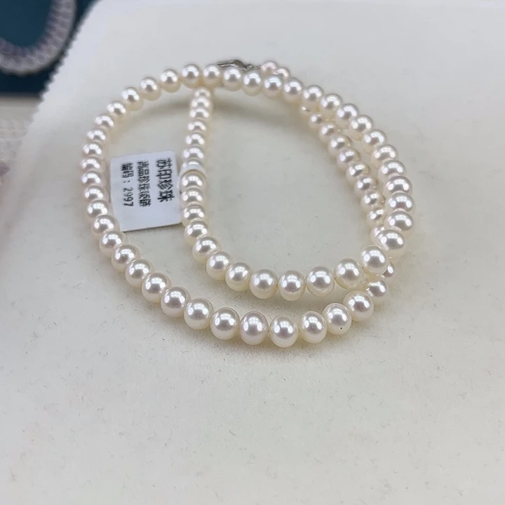淡水珍珠银S925镶嵌颈饰5-6极光炫彩高品