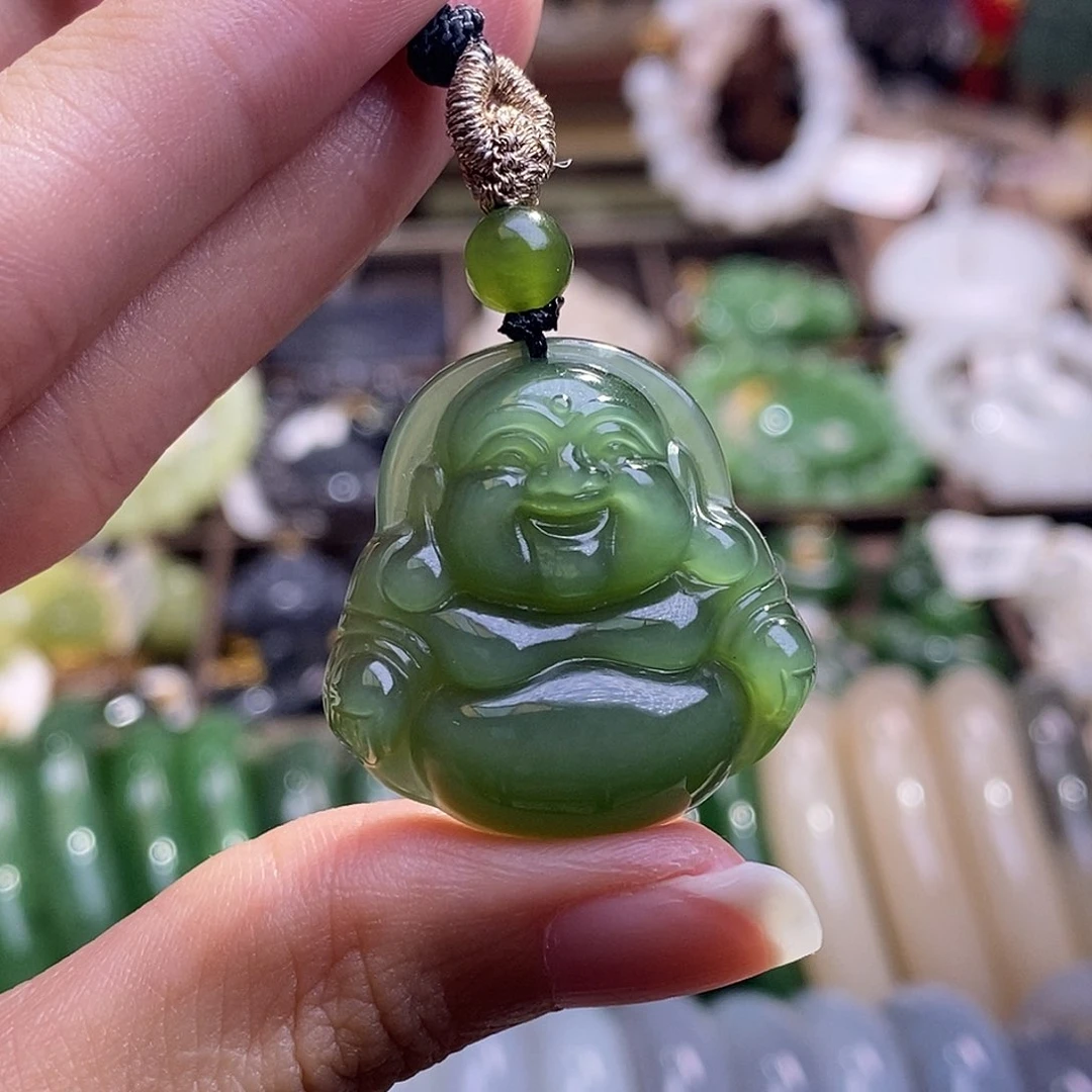 和田玉未镶嵌颈饰碧玉猫眼佛公吊坠