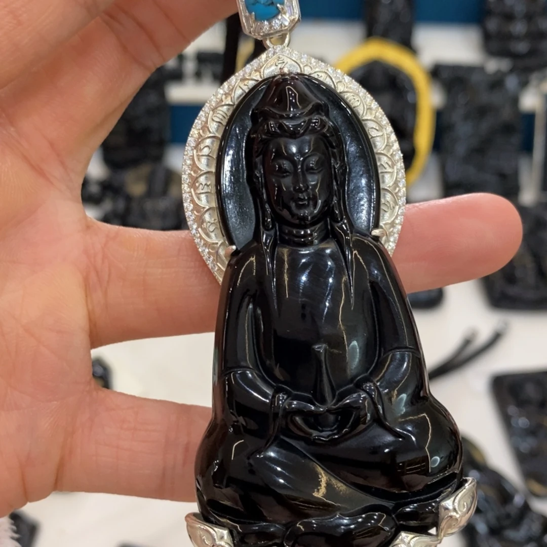 A***7蛇纹石玉银S925镶嵌吊坠