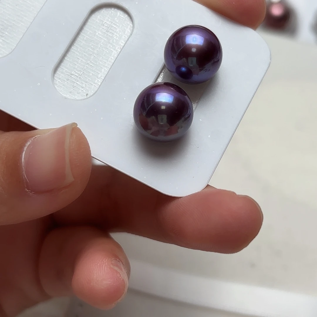 耳饰银S925镶嵌淡水珍珠12-13正圆素钉发货