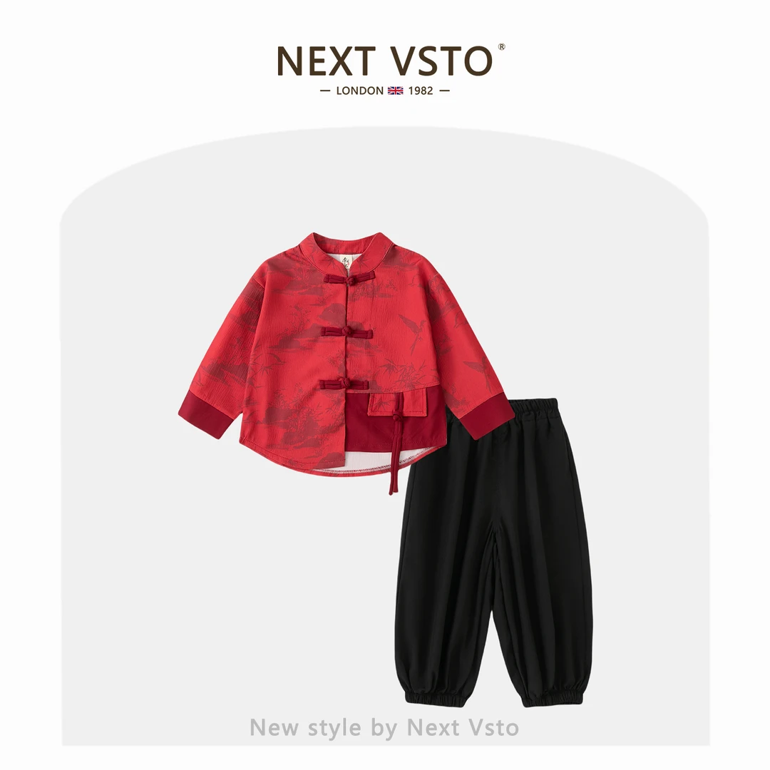 英国NEXT VSTO男童新中式汉服套装唐装小男孩中国风拜年服两件套