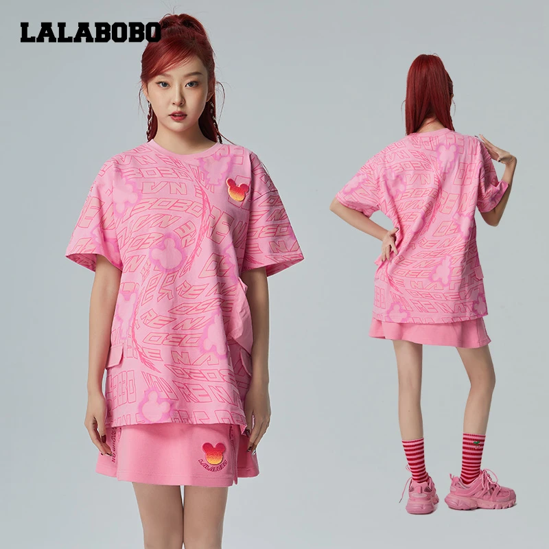 LALA新款春季潮流百搭热成像熊宽松遮肉显瘦T恤LBCA-WLZY15