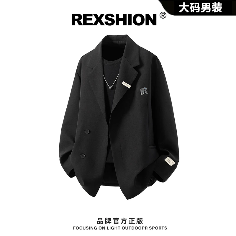 REXSHION秋季新款廓形翻领小西装外套男韩版复古潮流休闲宽松夹克