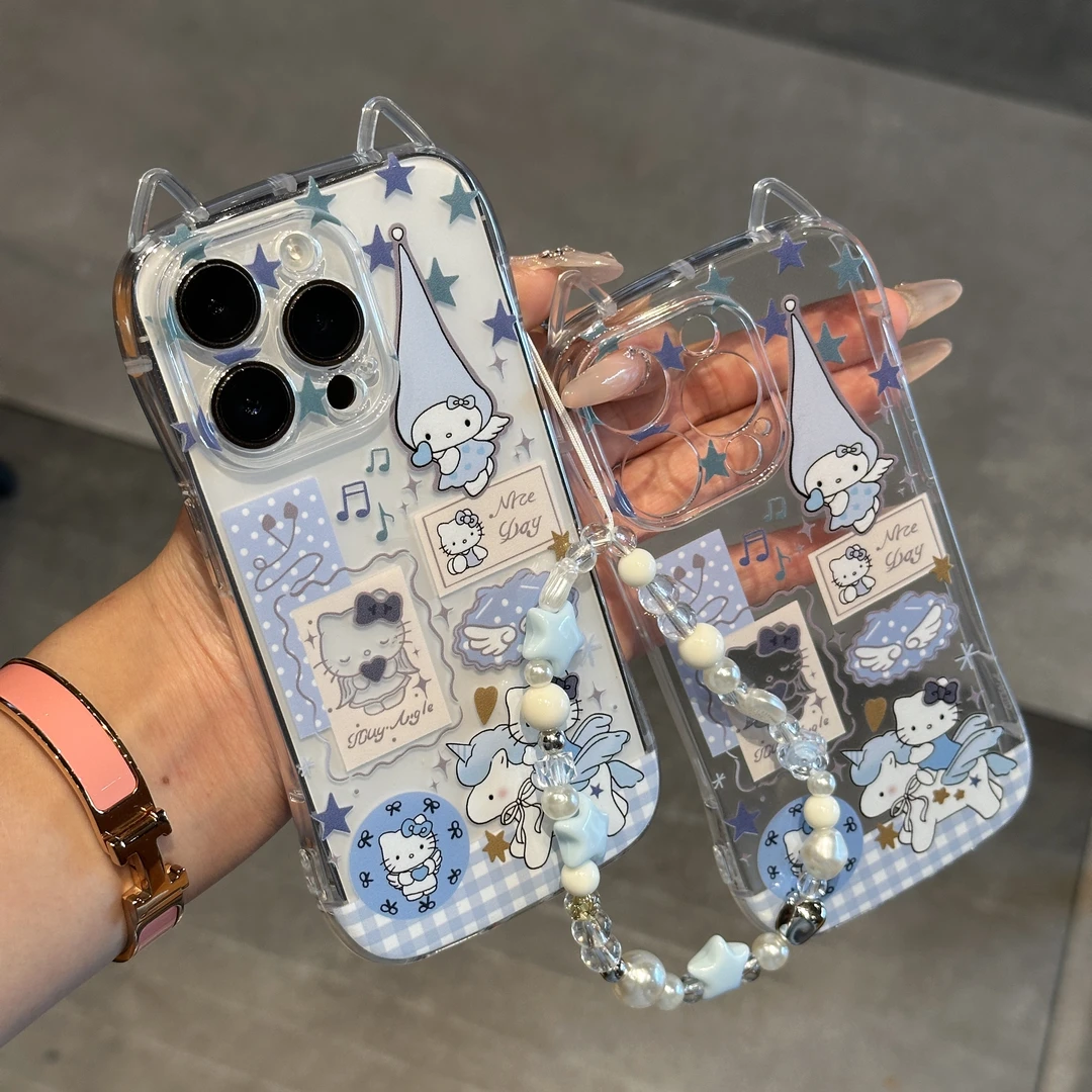 Lucky蓝色小KT海星挂链适用iPhone16/15苹果14猫耳朵手机壳13/12