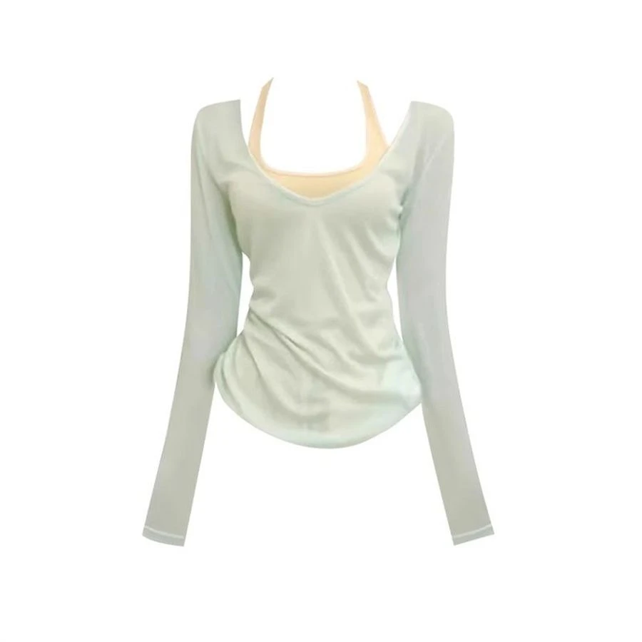 【AORSKK】防晒长袖t恤女两件套夏季新款设计感挂脖背心叠穿百搭潮