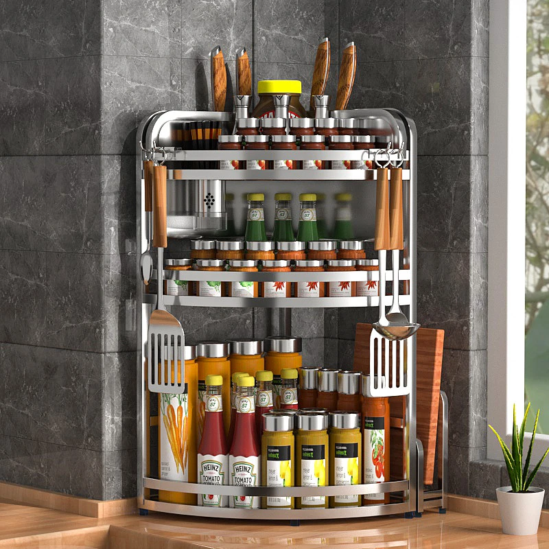 厨房免组装置物架拐角三角架多功能收纳刀架落地家用壁挂调料架子