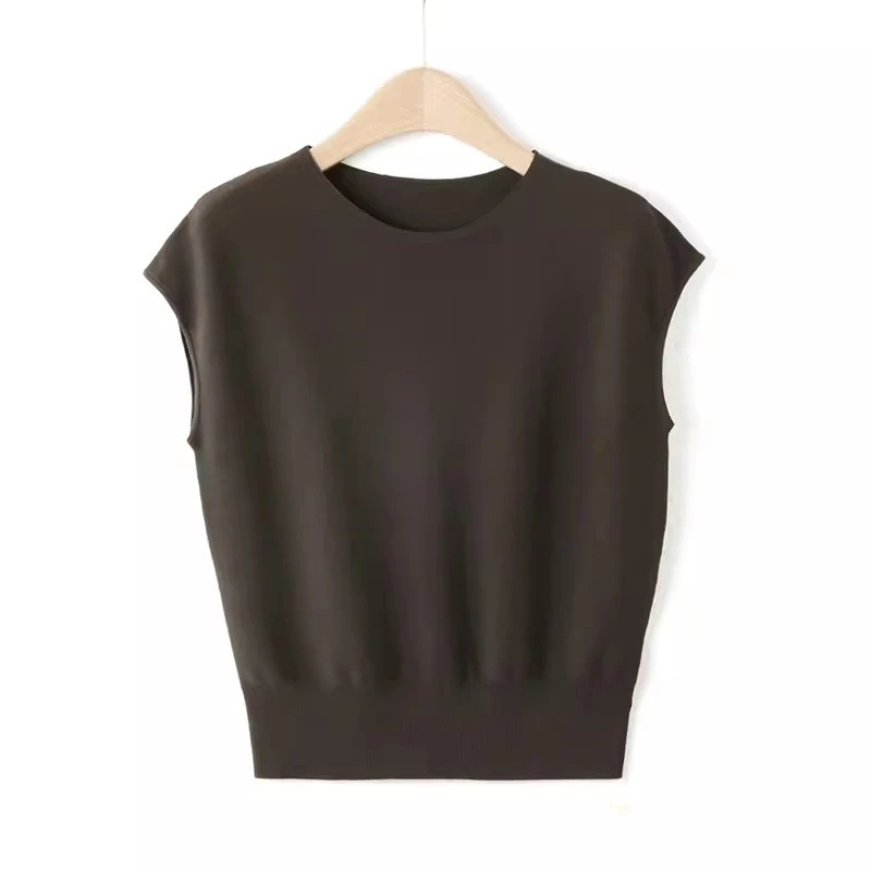 冰丝短袖t恤女夏季纯色简约宽松上衣洋气韩版薄款慵懒风针织小衫