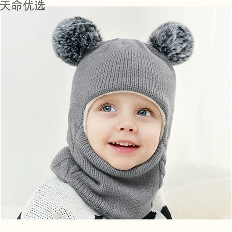 高级感Temu热销冬季儿童帽子婴儿围脖一加绒宝宝冬季帽子围巾一体