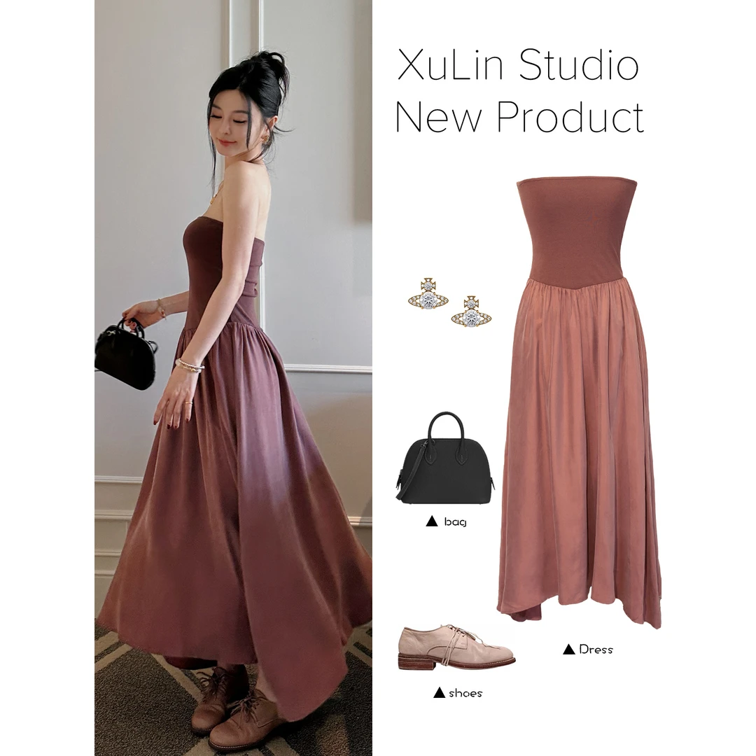 MINI STUDIO徐琳「歌与诗集」弹力抹胸露肩约会连衣裙x240683