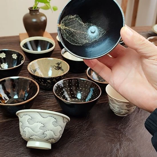 吉州窑原矿手工柴窑柴烧木叶盏