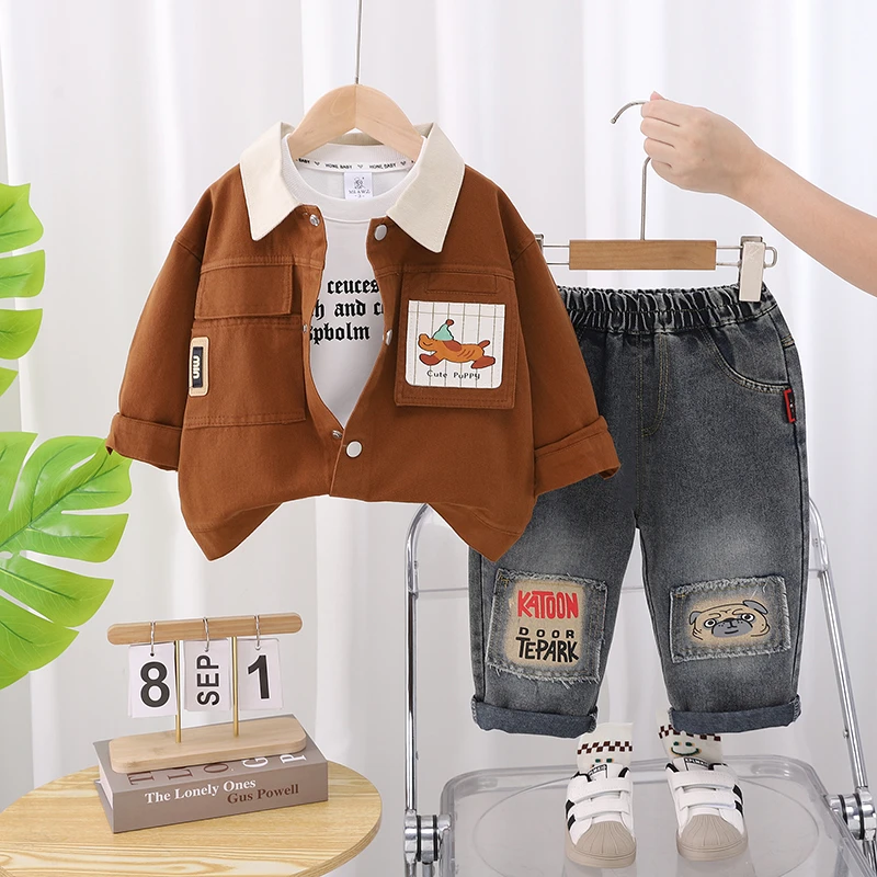 男童秋装套装2025新款宝宝洋气衣服婴儿童春秋季帅气长袖三件套潮