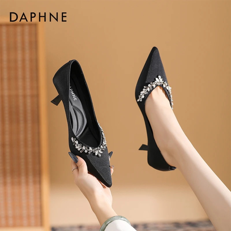 达芙妮法式水钻千金高跟鞋女2025春季新款尖头细跟仙女风气质单鞋