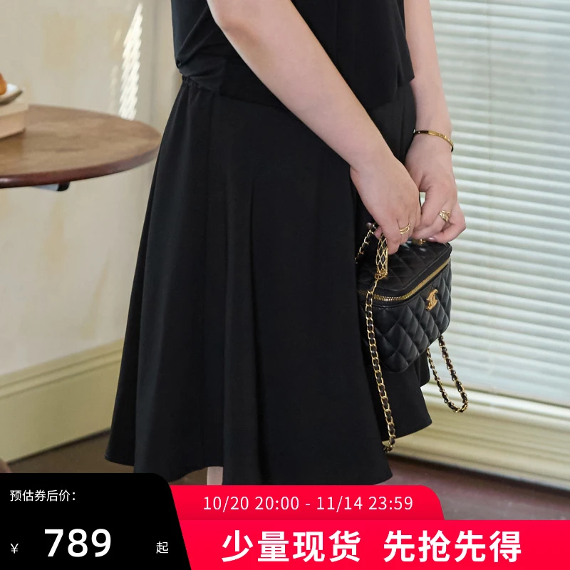 【斜纹缎】美丽客栈大码黑色半身短裙女2025新款秋休闲百搭A字裙