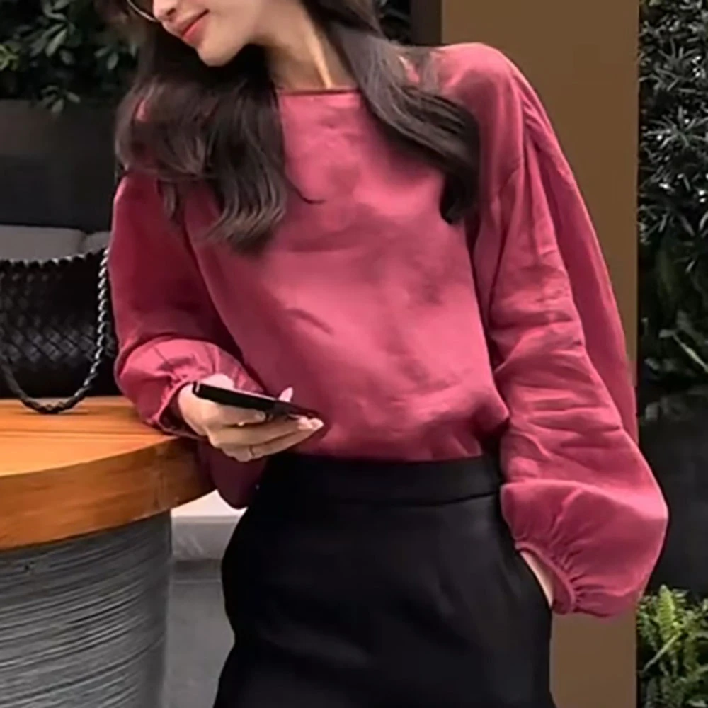 2025秋季新款女法式泡泡袖衬衫轻奢减龄洋气宽松显瘦内搭衬衣上衣