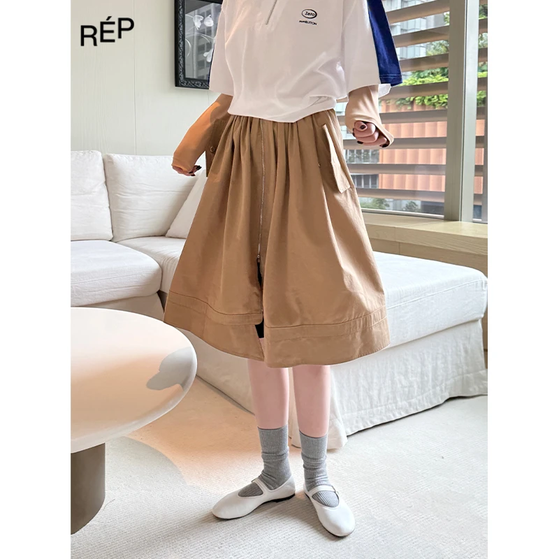 【5折】REP-PUSHBUTTON设计师品牌女装 棕拼黑半裙（特价NO退换）