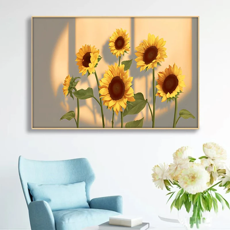 Z06向日葵横版沙发背景墙挂画餐厅过道装饰画客厅沙发挂画福利