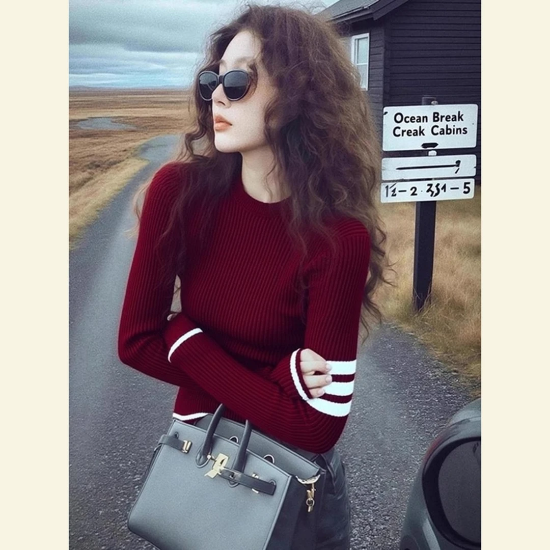 2025冬季法式独特别致绝美设计感小众高级感超好看酒红色针织衫女