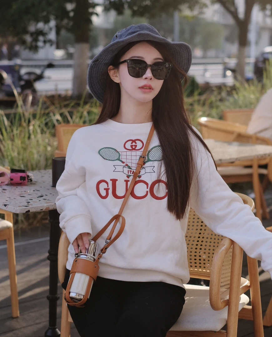 95新 GUCCI/古驰  yy733 棉 白色球拍logo卫衣 XL码