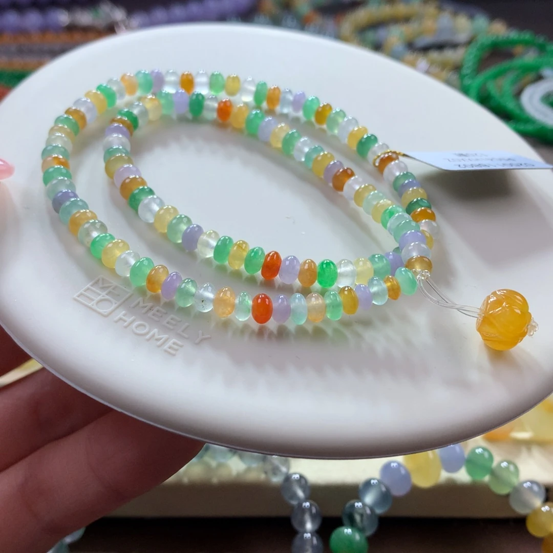 翡翠手链未镶嵌浓艳彩算盘珠双层卡4.5/