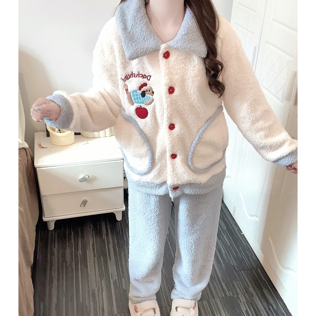 睡衣女加厚米粒绒卡通小狗冬季保暖2025新款可外穿学生套装家居服