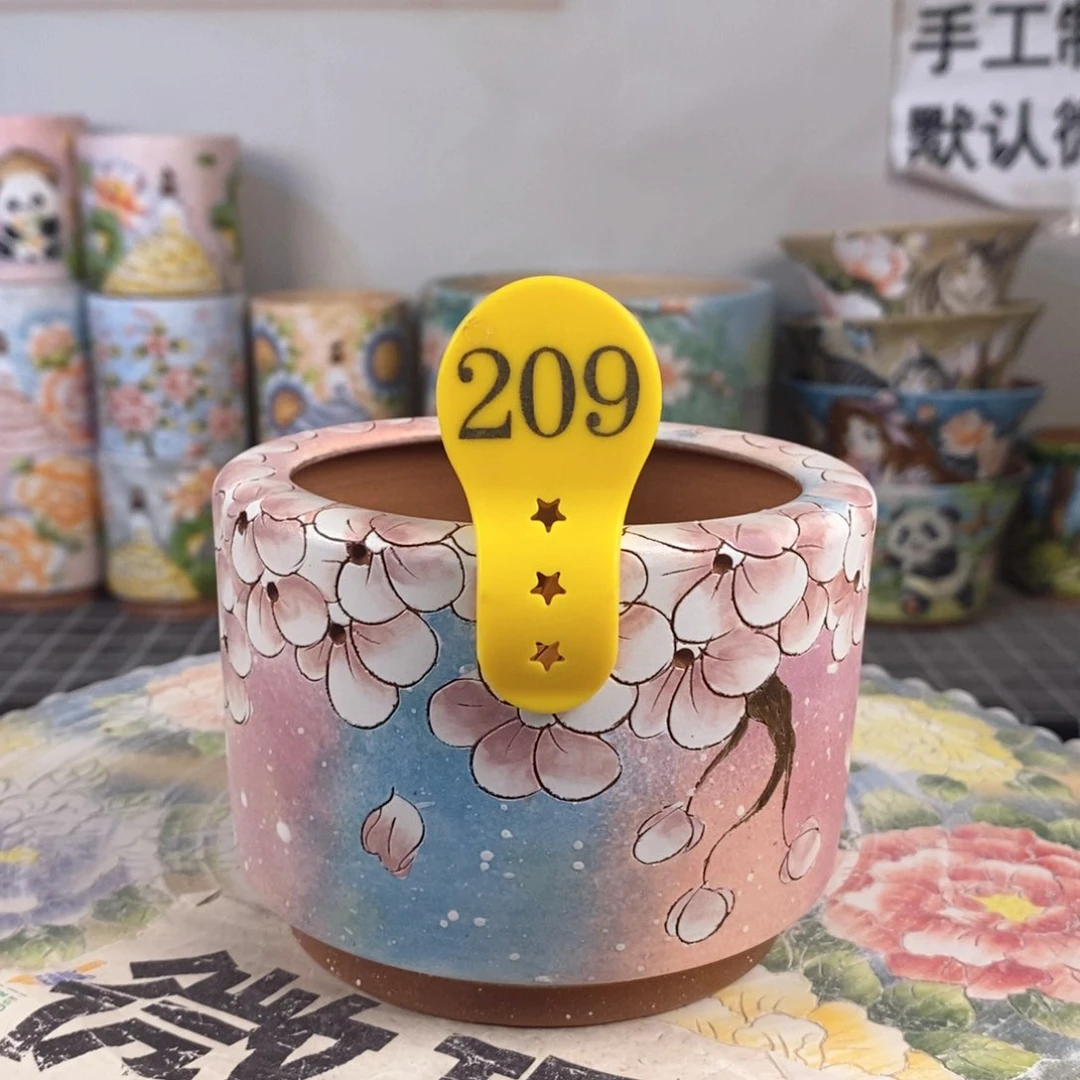 紫砂花盆红陶手绘花盆